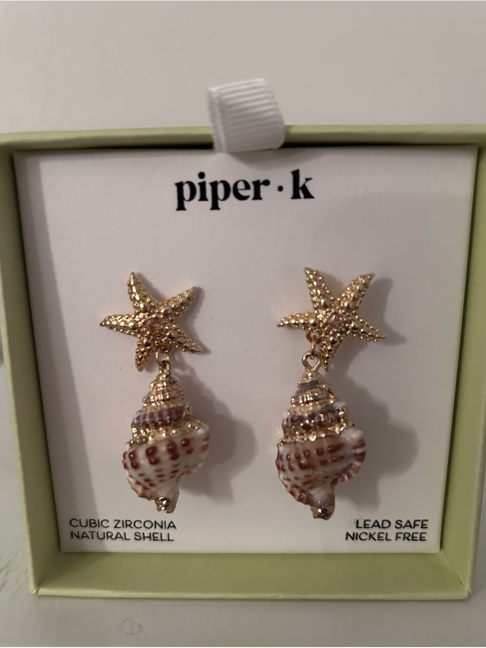 Piper.k Gold Starfish & Natural Shell Drop Earrings - Gold & Brown NWT